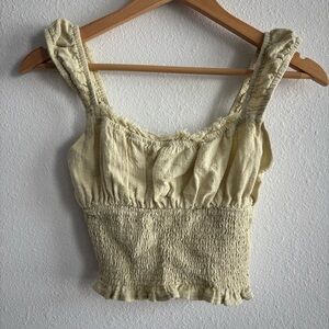 Bershka Pale Greenish Yellow 100% Cotton Ruffled Smocked Crop Top